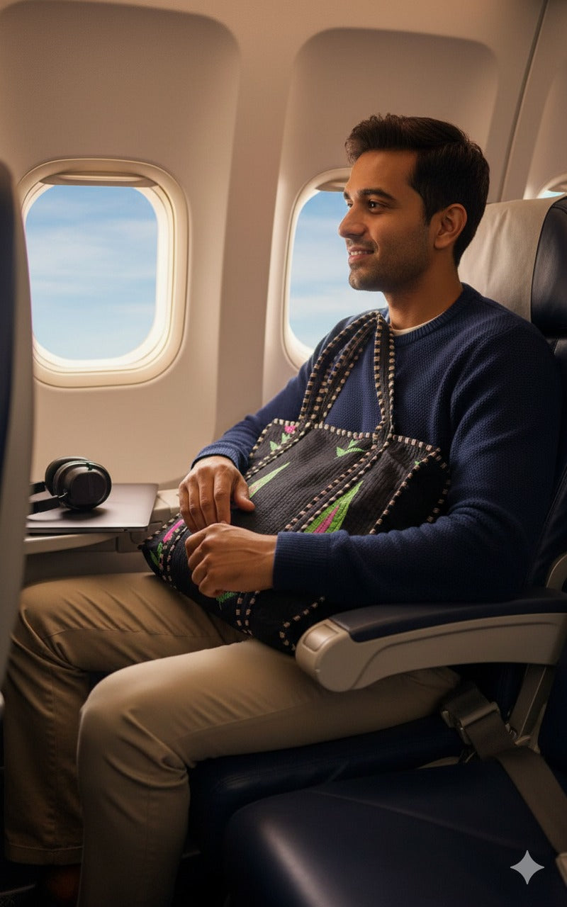 Handblock Printed Quilted Tote Bag with concealed zip ( 17x18x 6 inches)