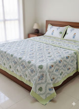 Floral Printed Bedding Set - 1 King Bedsheet, 1 Jaipuri Razai/Quilt, 2 Pillow Covers