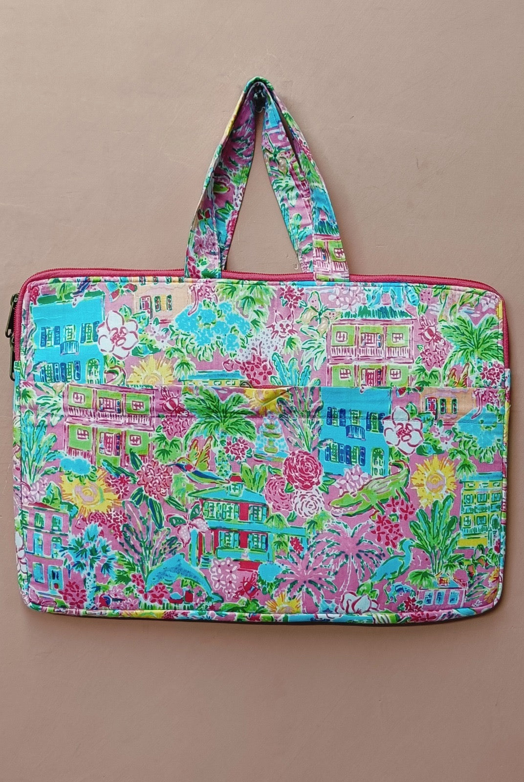 Laptop Bag with Handle -100% Cotton with handblock print and cushion support - 13-15 inches