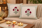 Diwali Home Décor Gift Box with 2 Cushion Covers, 1Handmade Floral Soy Wax Candle & 2 Metal Diyas