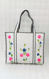Hand-Painted Floral Tote Bag – Double-Sided Artisan Cotton Tote | Spacious Everyday Carry Bag (No Zip)- 17x18x6 inches