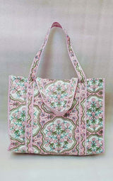 Handblock Printed Quilted Tote Bag without zip/button 17x18x 6 inches