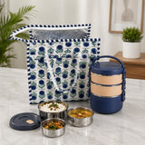 Handblock Printed Insulated Lunch Bag in Canvas Cotton with Zipper Closure (10*14*5  inches)