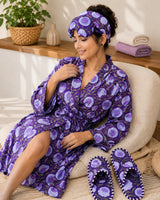 Gift Box With Handblock Print Cotton Robe Gift Set with Sleep Mask, Slippers & Headband