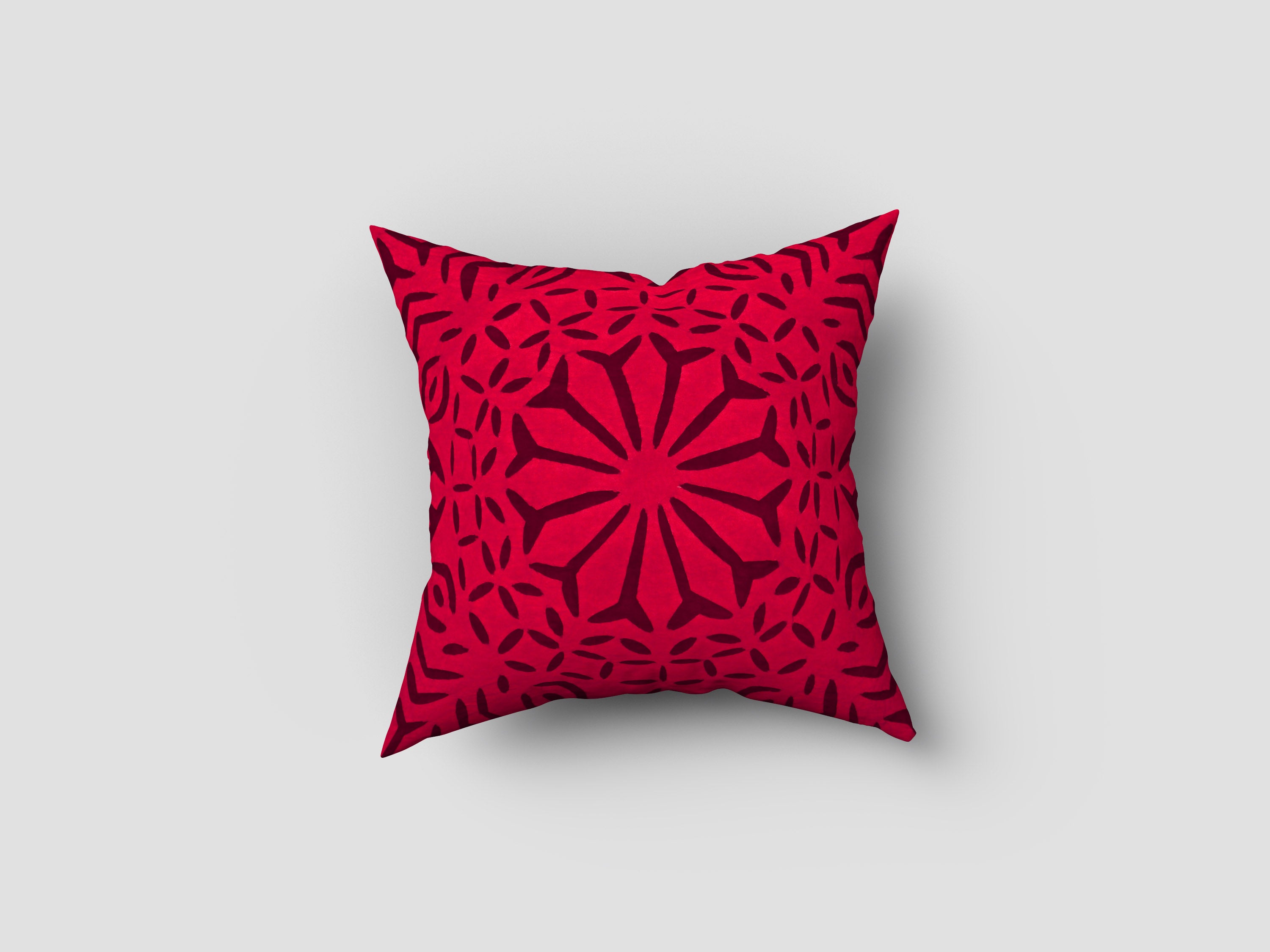 Handmade cotton applique work cushion cover - 16 X16 Inches