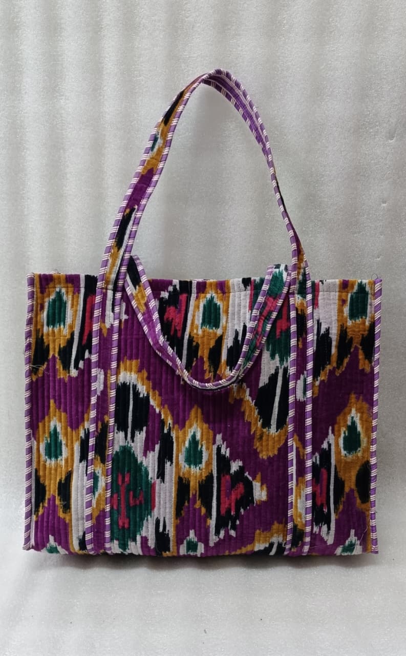 Velvet Tote Bag without Zip with Long Handle 17x18x 6 Inches