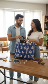 Handblock Printed Quilted Tote Bag without zip/button 17x18x 6 inches