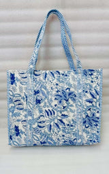 Handblock Printed Quilted Tote Bag without zip/button 17x18x 6 inches