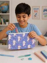 Handblock Printed Cotton Kids’ Flat Pouch with Zip Closure