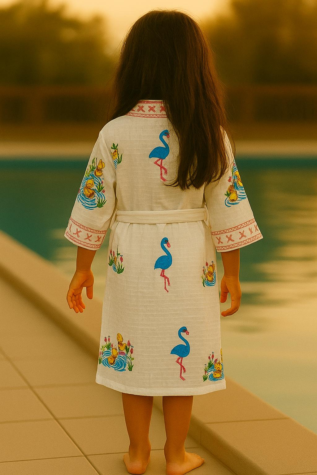 Handblock printed waffle cotton bathrobe for kids - 4-13 years old