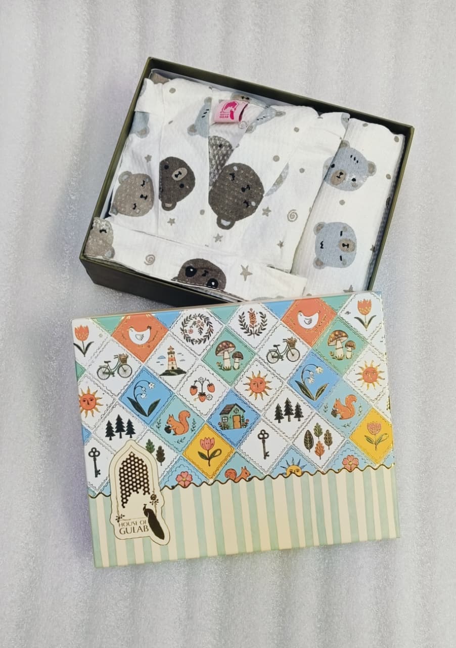 Kids Bathrobe and Bath-towel Gift Set with Box | 4-13 years