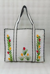 Hand-Painted Floral Tote Bag – Double-Sided Artisan Cotton Tote | Spacious Everyday Carry Bag (No Zip)- 17x18x6 inches
