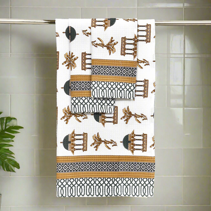 Gift Set - Handblock Printed Towels - 1 Bath + 2 Hand Towels