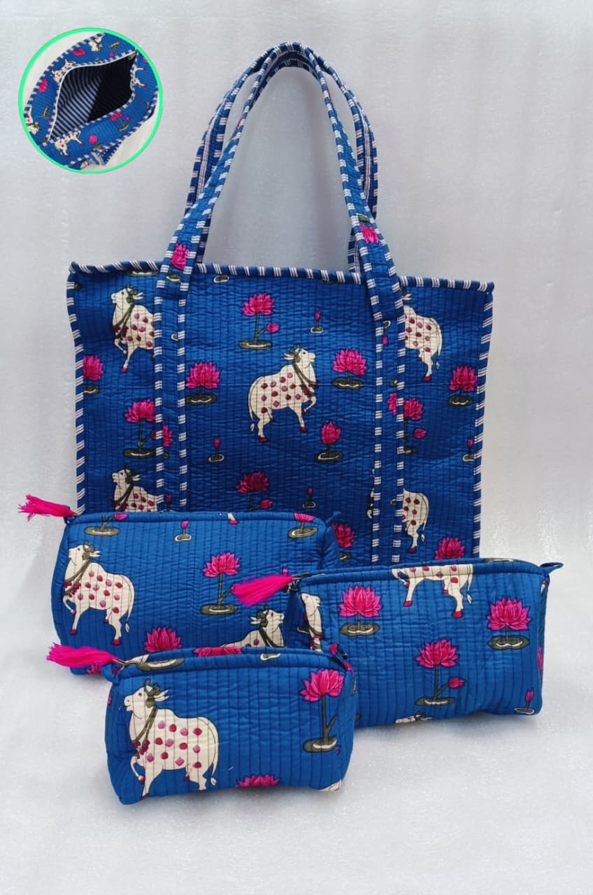 Cotton Tote Bag with Zip & Pouch Combo