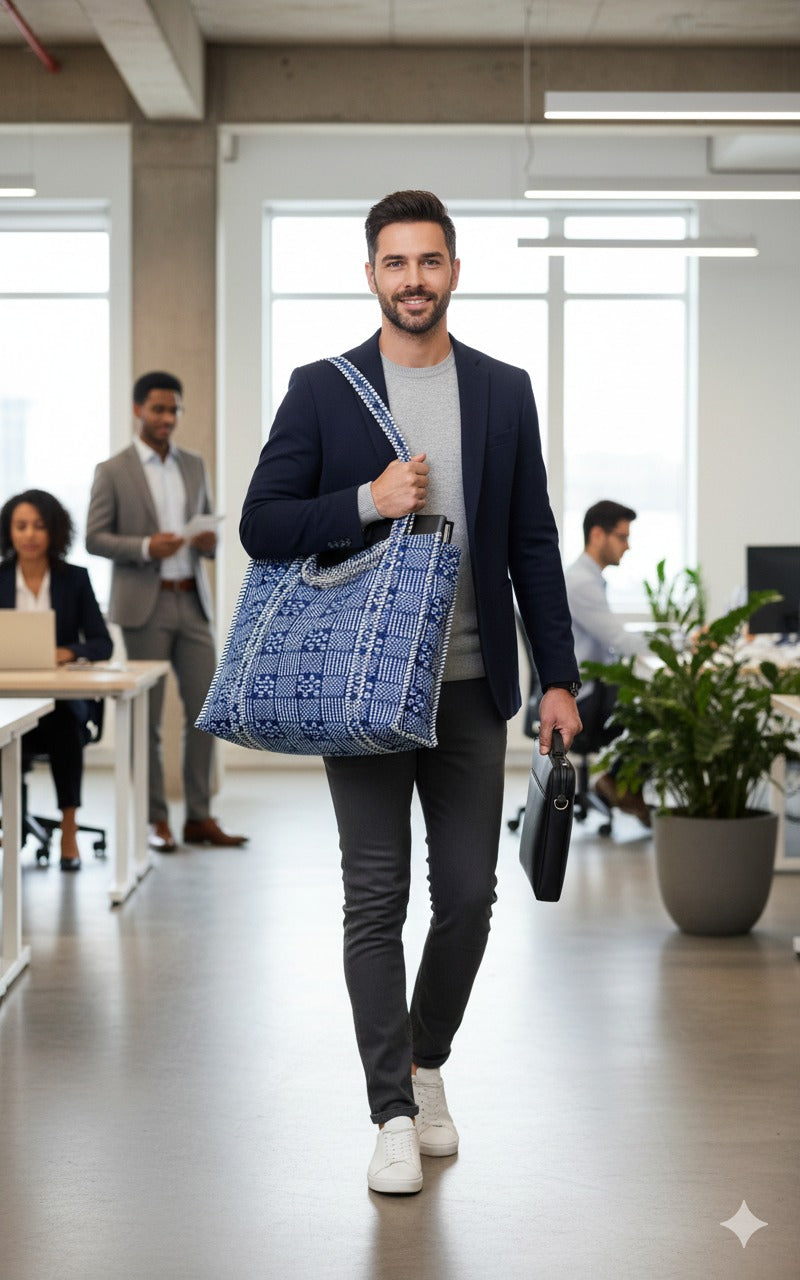 Handblock Printed Quilted Tote Bag without zip/button 17x18x 6 inches