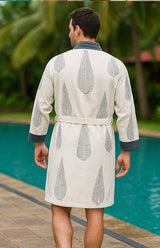 Waffle Cotton Handblock Printed Unisex Bathrobe - Free Size
