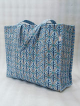 Handblock Printed Quilted Tote Bag without zip/button 17x18x 6 inches