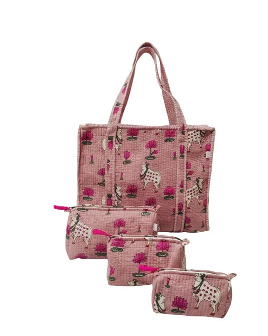 Cotton Tote Bag with Zip & Pouch Combo