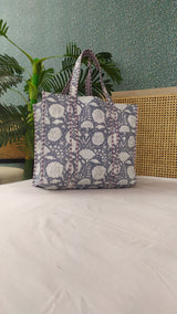 Handblock Printed Quilted Tote Bag without zip/button 17x18x 6 inches