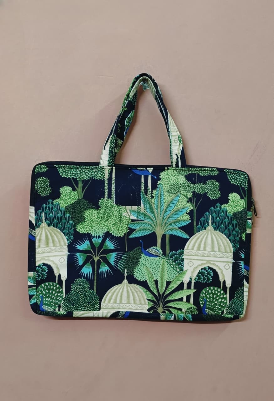 Laptop Bag with Handle -100% Cotton with handblock print and cushion support - 13-15 inches