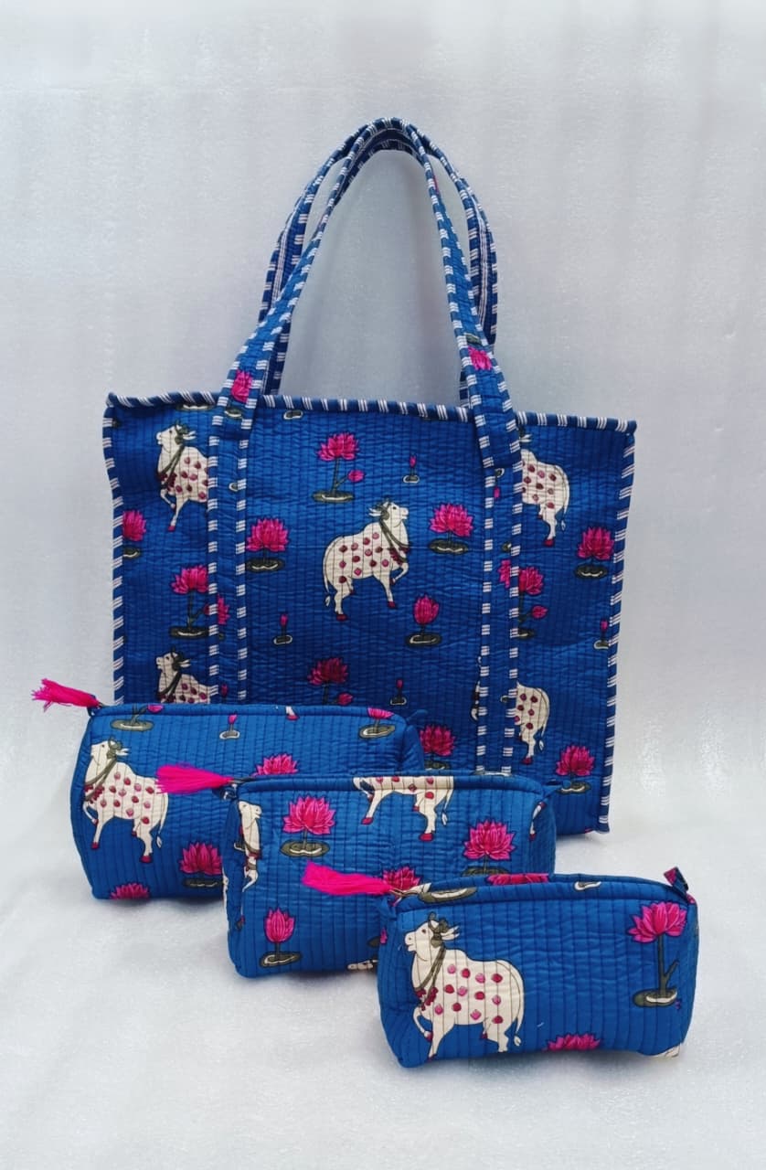 Cotton Tote Bag with Zip & Pouch Combo