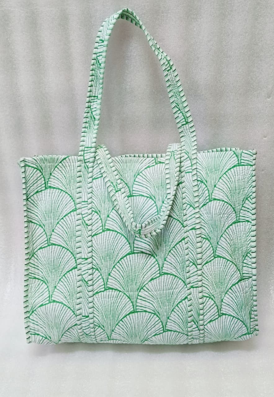 Handblock Printed Quilted Tote Bag without zip/button 17x18x 6 inches