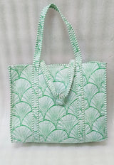 Handblock Printed Quilted Tote Bag without zip/button 17x18x 6 inches
