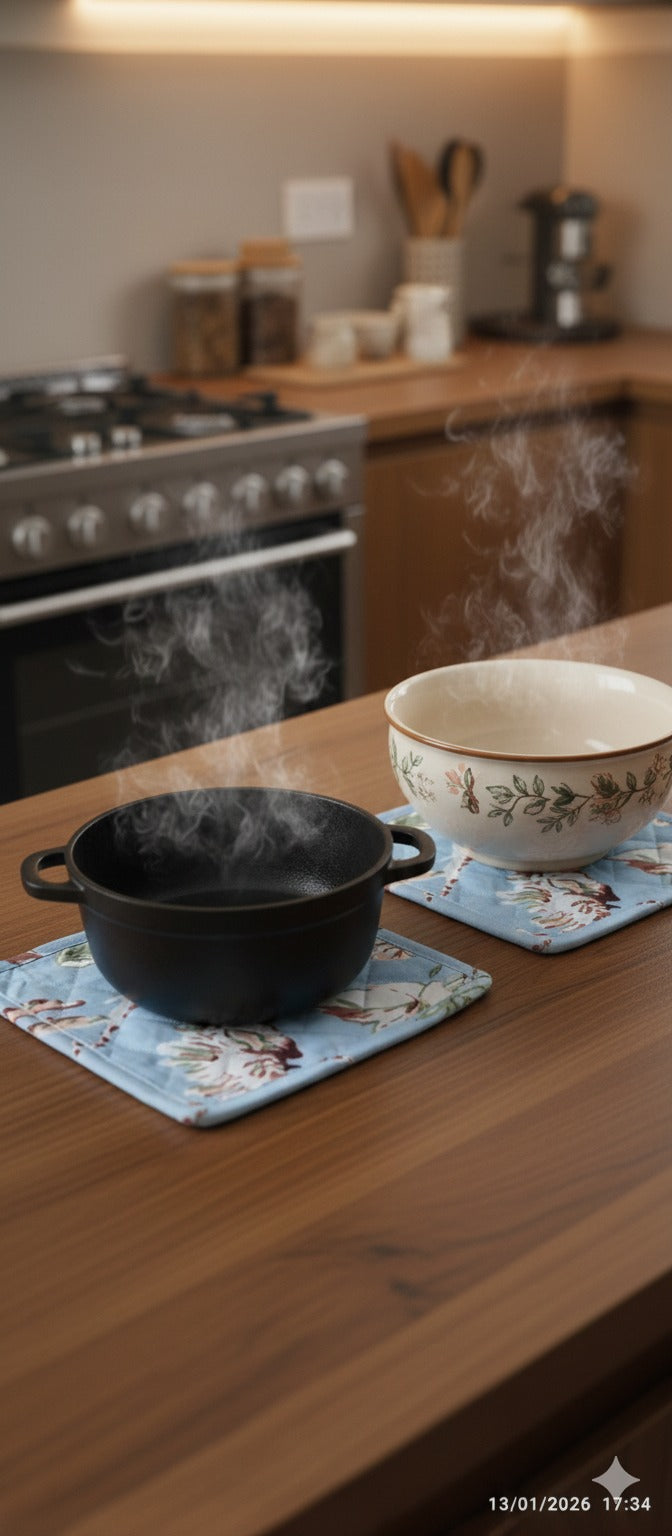 Cotton Unisex 1 Apron with 2 Microwave Gloves, 1 Roti Cover & 1 Microwave Pot Holder Trivets