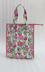 Handblock Printed Insulated Lunch Bag in Canvas Cotton with Zipper Closure (10*14*5  inches)