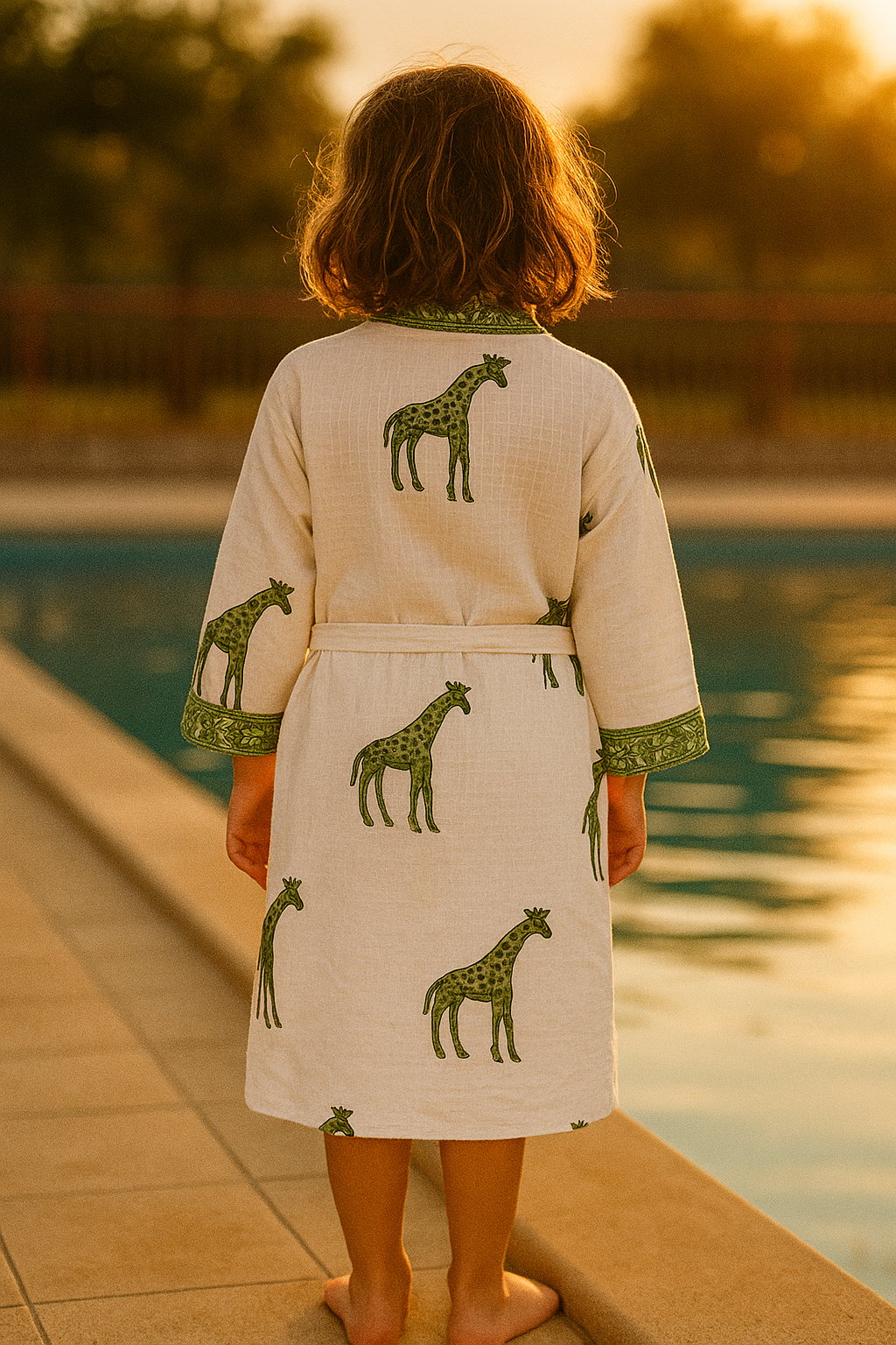 Handblock printed waffle cotton bathrobe for kids - 4-13 years old