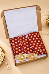Stylish Tote Bag with 3 Coordinated Utility Pouches with Gift Box with Set of 2 Metal Diyas