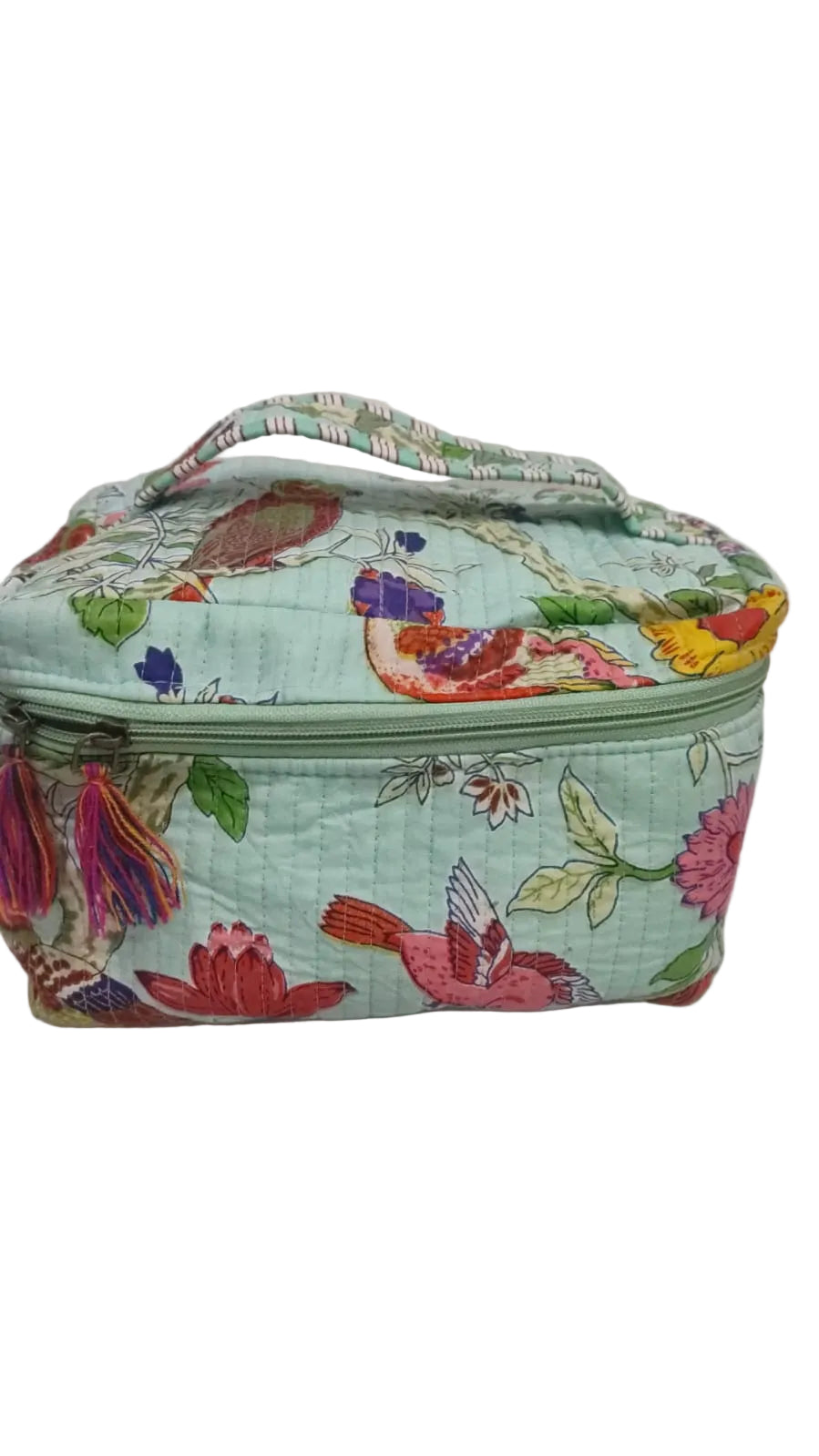Handcrafted Quilted Makeup Organizer Bag | Cosmetic & Travel Vanity Case - 9x6.5x6.2 inches