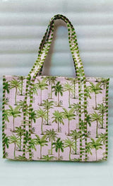 Handblock Printed Quilted Tote Bag without zip/button 17x18x 6 inches