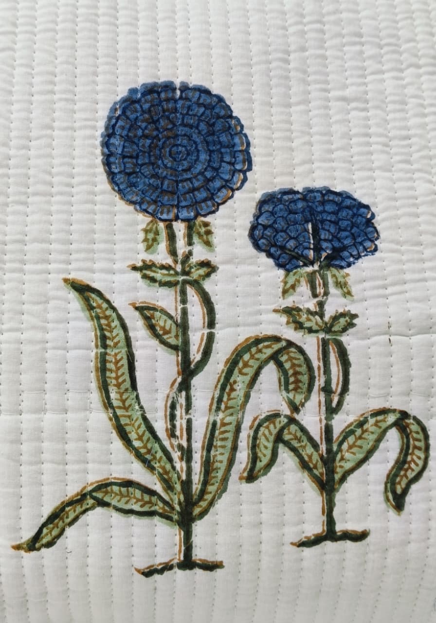 Classic White Block Printed Quilted Tote Bag without zip/button 17x18x 6 inches