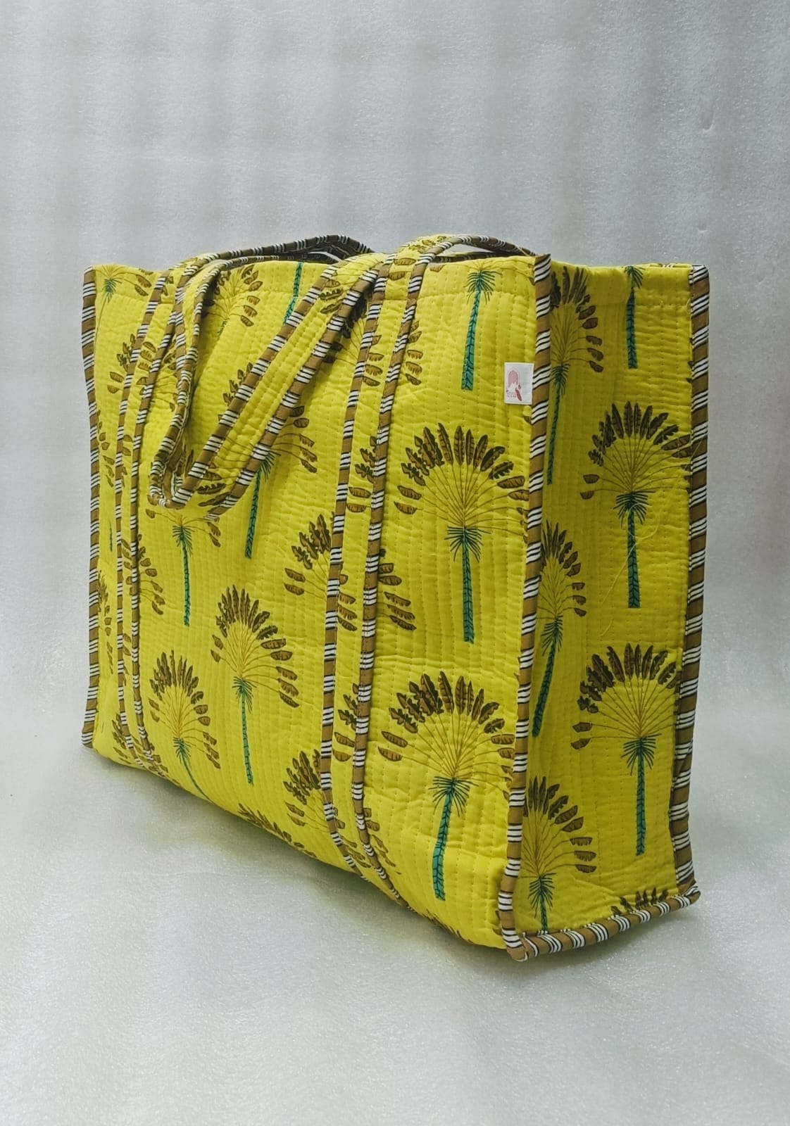 Handblock Printed Quilted Tote Bag without zip/button 17x18x 6 inches