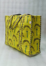 Handblock Printed Quilted Tote Bag without zip/button 17x18x 6 inches