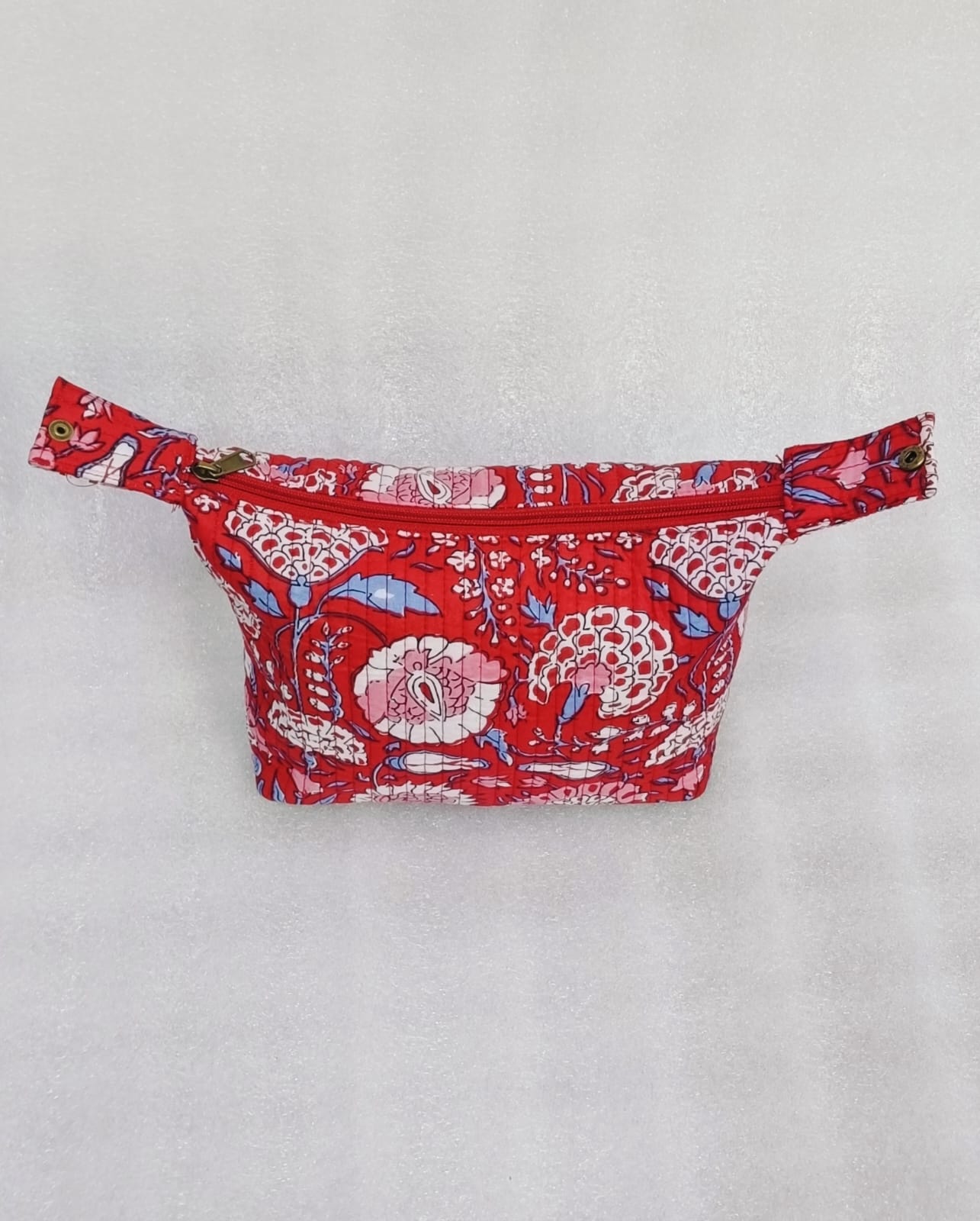Quilted Block Printed Hobo Pouch with Zip closure and Snap Button