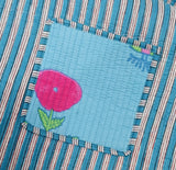 Handblock Printed Cotton Tote Bag with Unique Moon-Shaped Handle- 14x14x6 inches