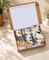 Diwali Gift Box Stylish Tote Bag with 3 Coordinated Utility Pouches, Set of 2 Metal Diya