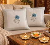Diwali Home Décor Gift Box with 2 Cushion Covers, 1Handmade Floral Soy Wax Candle & 2 Metal Diyas