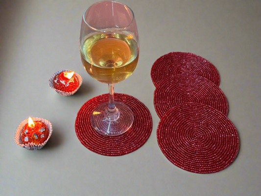 Diwali Gift Box with Set of 4 Beaded Sequins Coasters