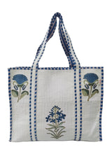 Classic White Block Printed Quilted Tote Bag without zip/button 17x18x 6 inches