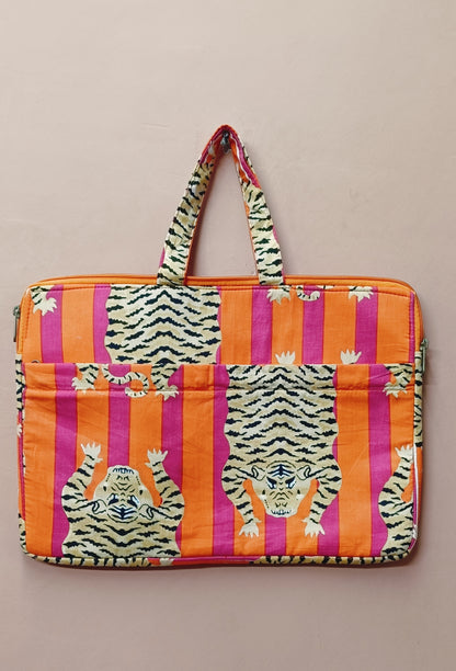 Laptop Bag with Handle -100% Cotton with handblock print and cushion support - 13-15 inches