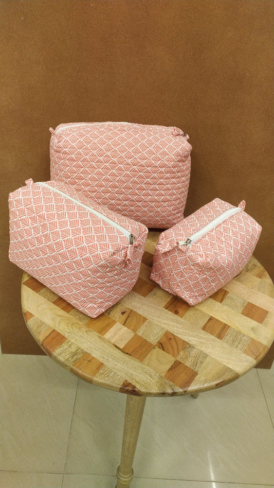 Set of 3 cosmetic bag/pouches with waterproof lining