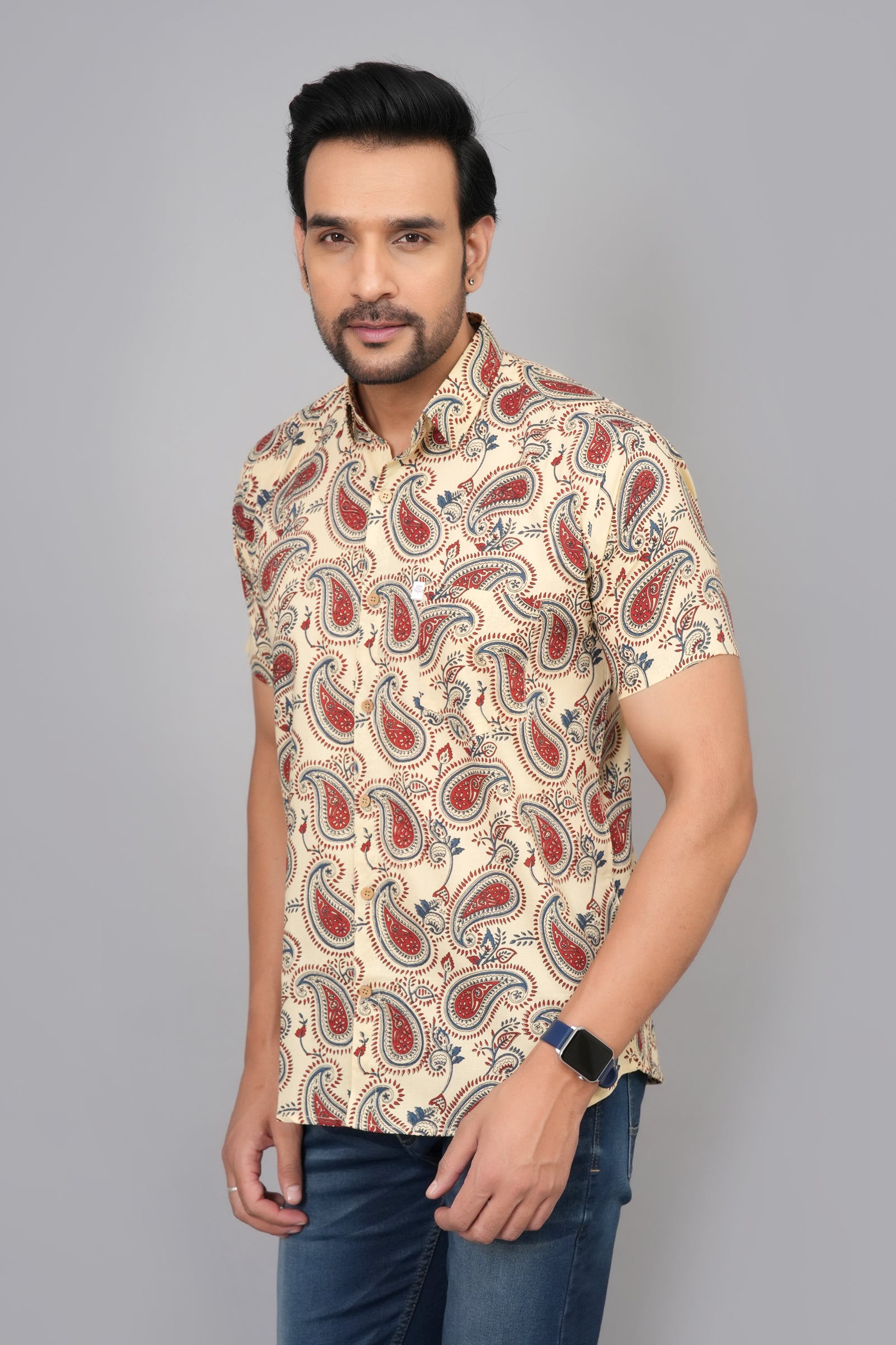 Men by House of Gulab Short Sleeves Cotton Shirt