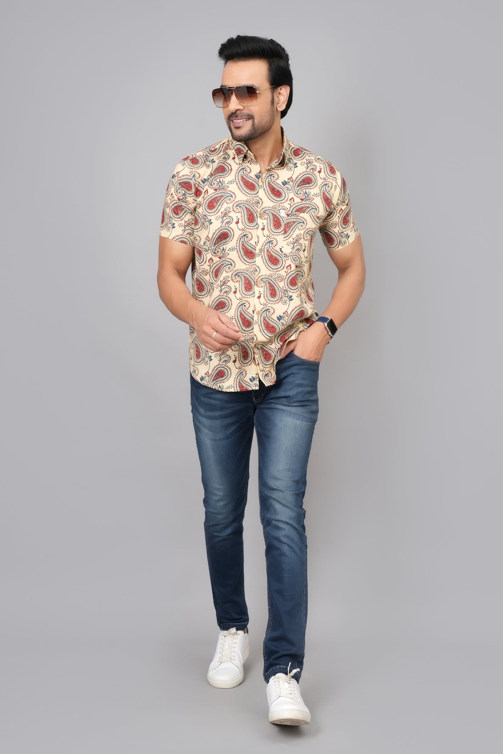 Men by House of Gulab Short Sleeves Cotton Shirt