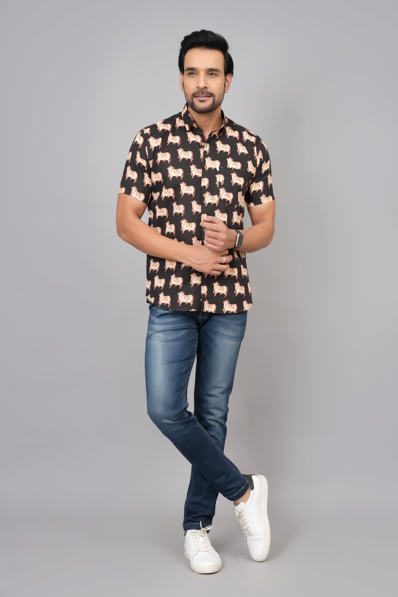 Men by House of Gulab Short Sleeves Cotton Shirt