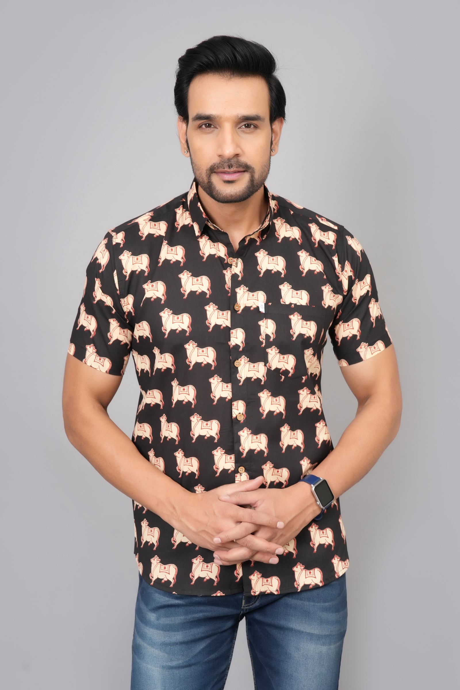 Men by House of Gulab Short Sleeves Cotton Shirt