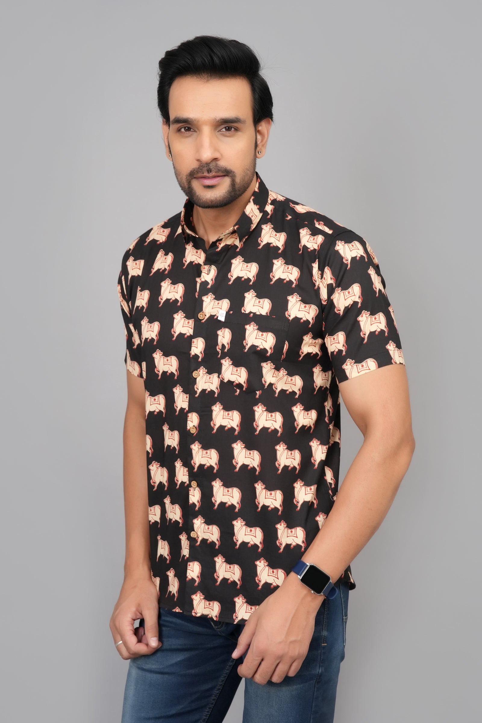 Men by House of Gulab Short Sleeves Cotton Shirt