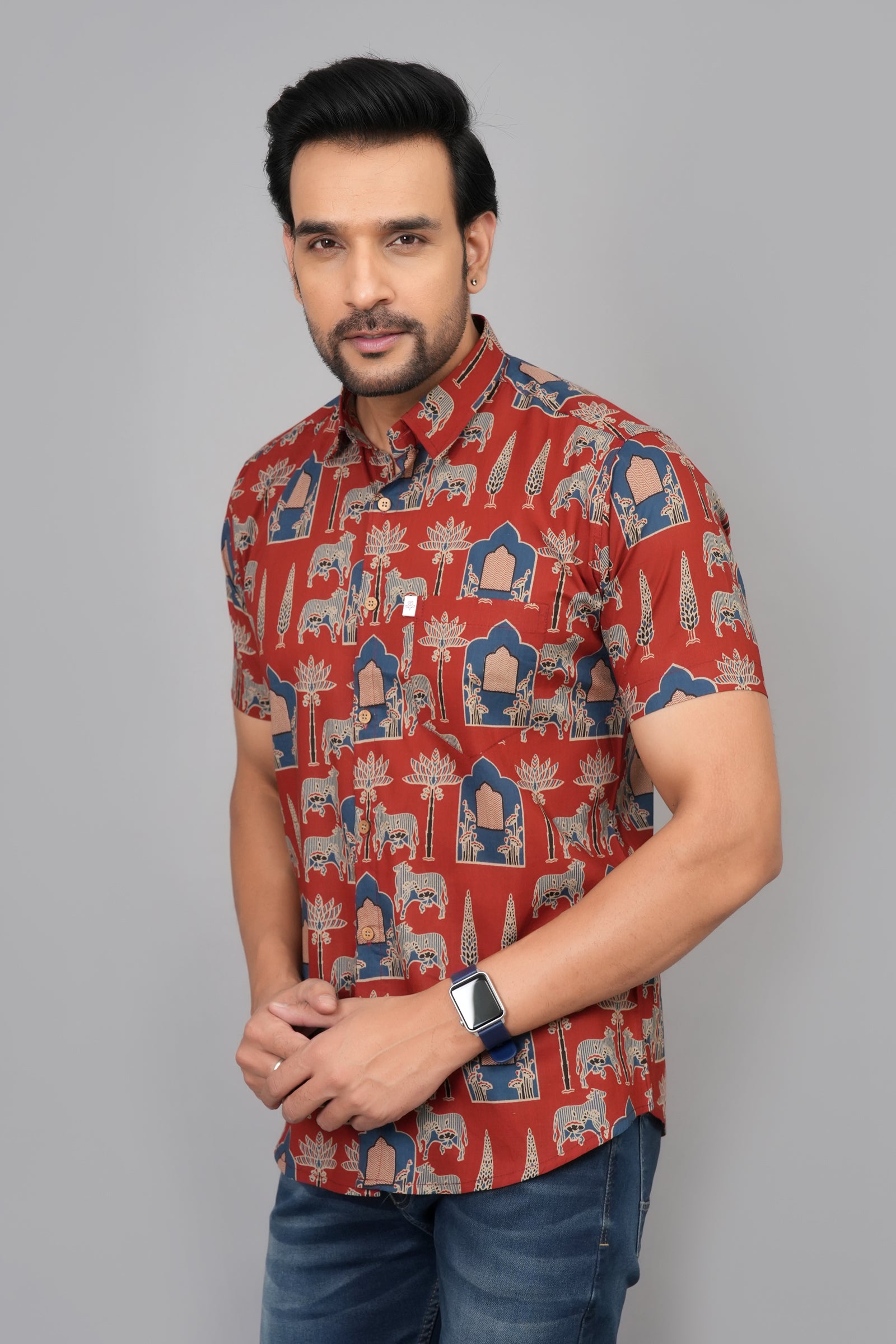 Men by House of Gulab Short Sleeves Cotton Shirt
